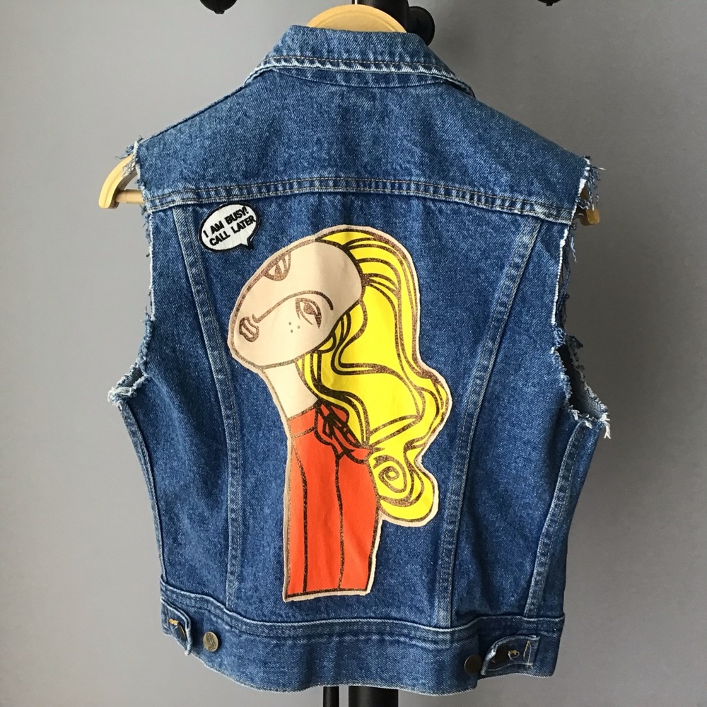 Vintage 80s upcycled denim vest size Small